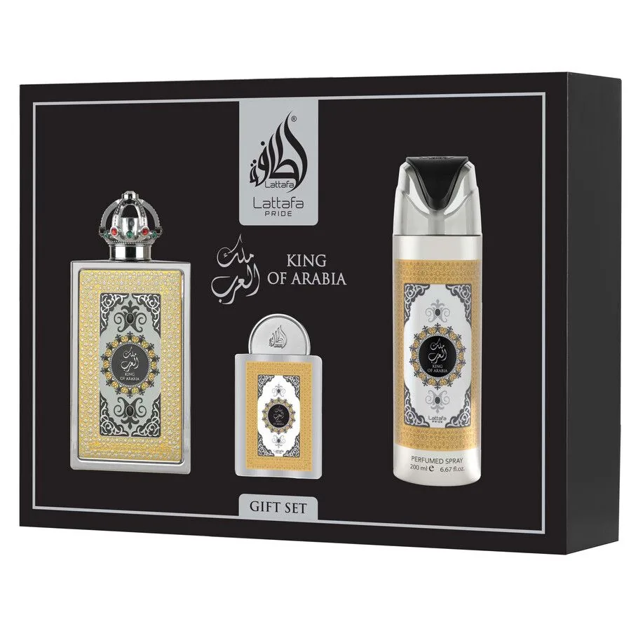 SET C LATTAFA KING OF ARABIA 100ML. EDP+MINI+DESODORANTE+ATOMIZADOR