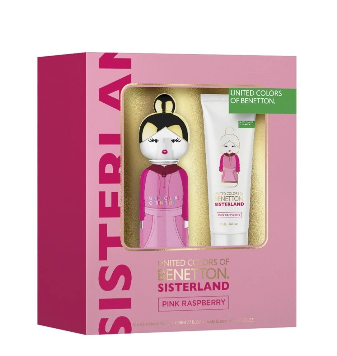 SET D BENETTON SISTERLAND PINK RASPBERRY 80ML. EDT+CREMA