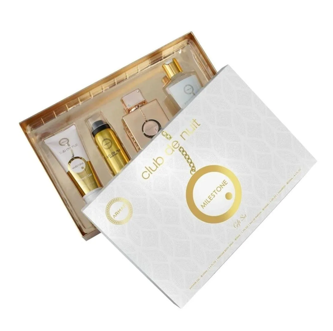 SET U ARMAF CLUB DE NUIT MILESTONE 105ML. EDP+GEL+DESODORANTE+SHAMPOO