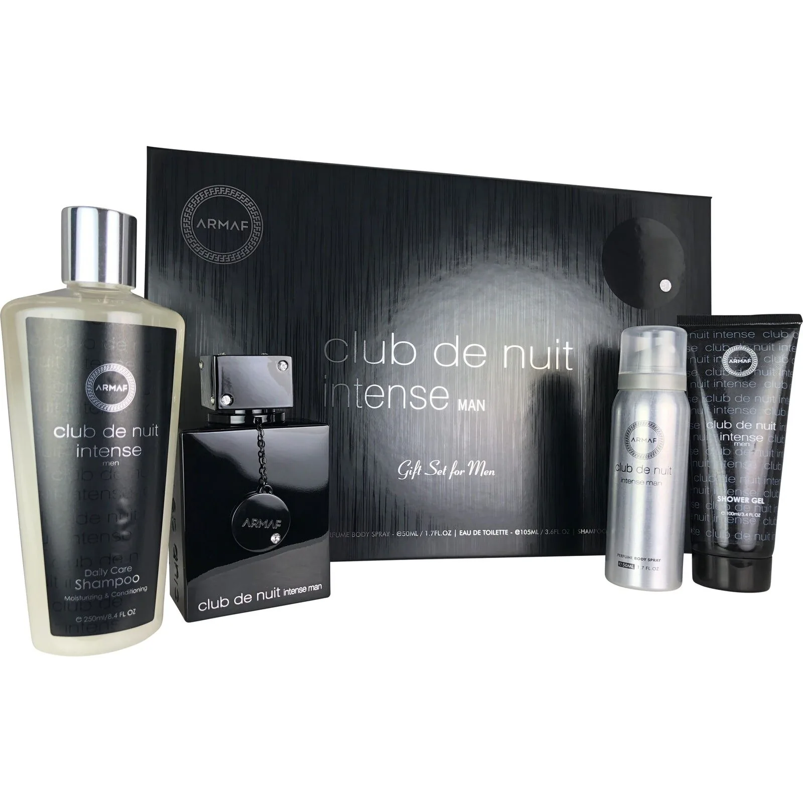 SET C ARMAF CLUB DE NUIT INTENSE 105ML. EDT+GEL+DESODORANTE+SHAMPOO