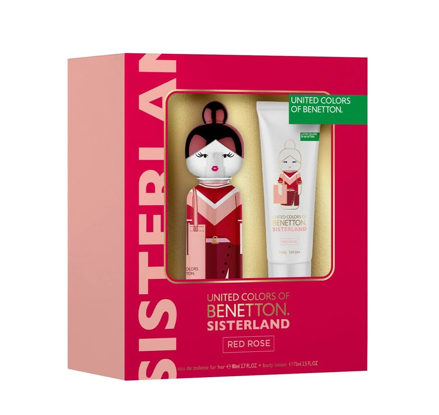SET D BENETTON SISTERLAND RED ROSE 80ML. EDT+CREMA