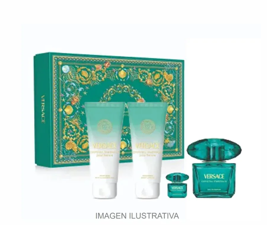 SET D VERSACE CRYSTAL EMERALD 90ML. EDP+CREMA+GEL+MINI
