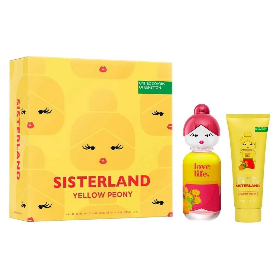 SET D BENETTON SISTERLAND YELLOW PEONY 80ML. EDT+CREMA