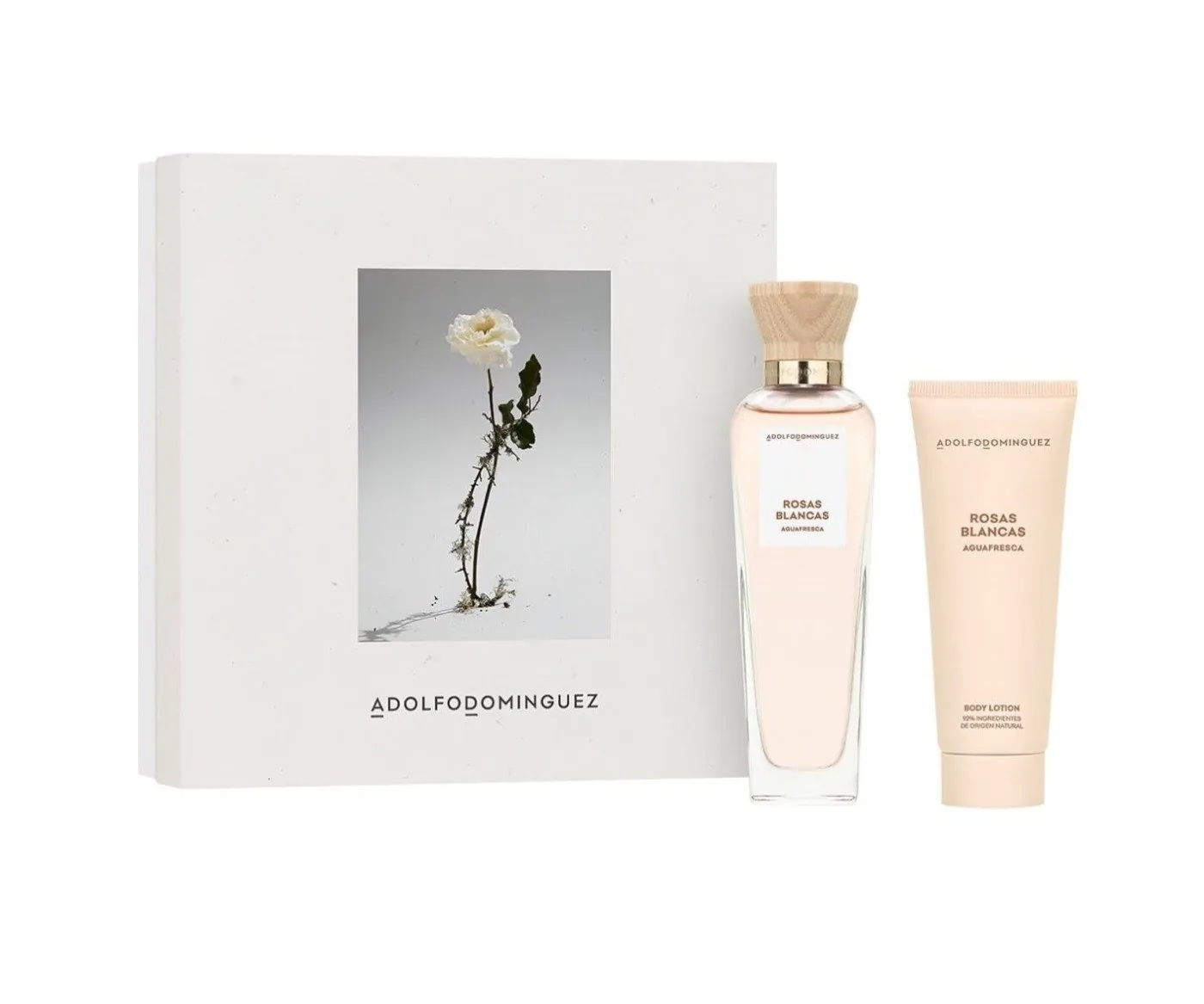 SET D ADOLFO DOMINGUEZ AGUA FRESCA DE ROSAS BLANCAS 120ML. EDT+CREMA